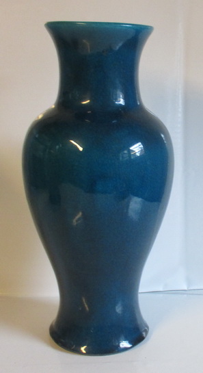 art deco blue crackelware ceramic vase Chambost