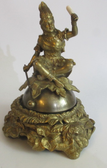 antique bronze tablebell indian girl Leblanc