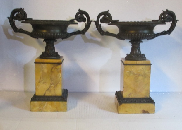 antique pair of bronze tazzas with snakes
