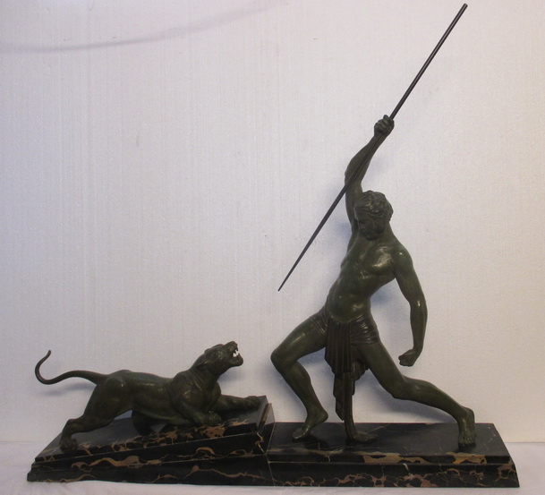 statue Chiparus hunter with panther  the hunt