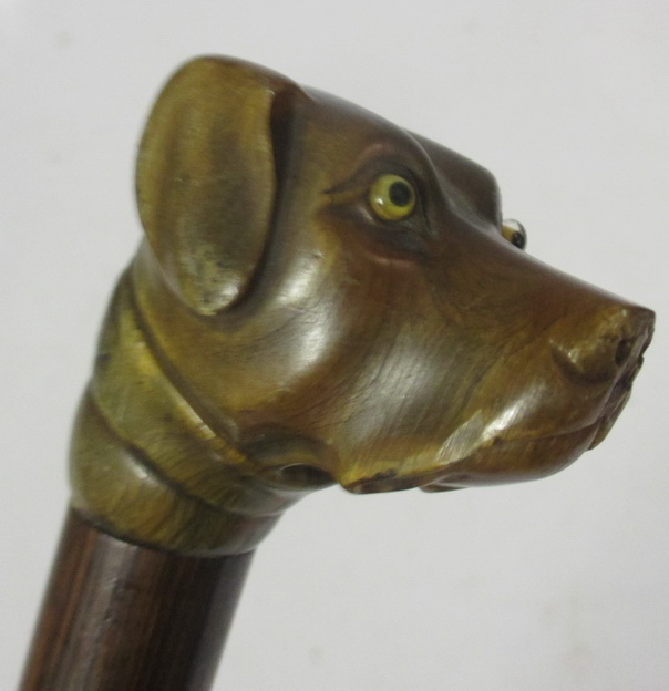 antique cane walking stick head of a little dog