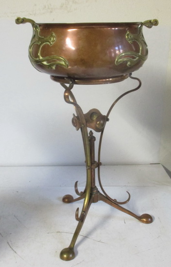 wmf flower pot on stand brass and copper